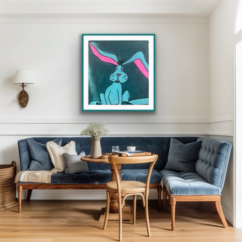 Original Small Art Rabbit Hare Pink Purple Green - photo 3