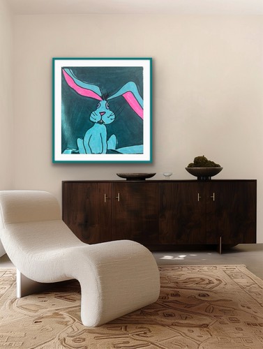 Original Small Art Rabbit Hare Pink Purple Green - photo 4