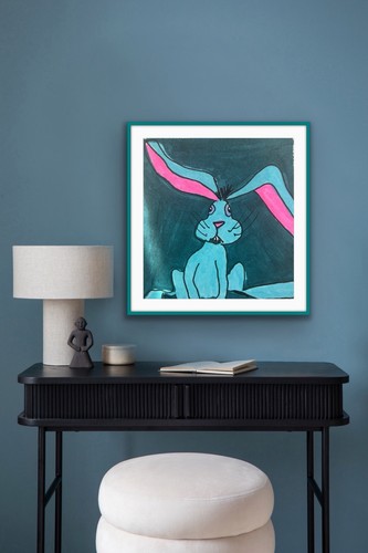 Original Small Art Rabbit Hare Pink Purple Green - photo 5
