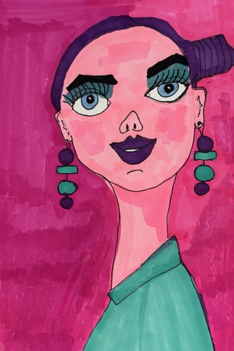 Pink Lady Funky Woman Original Art Painting by Annette Sawers