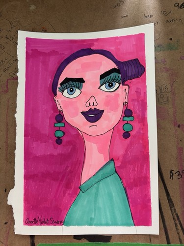 Pink Lady Funky Woman Original Art Painting by Annette Sawers - photo 2