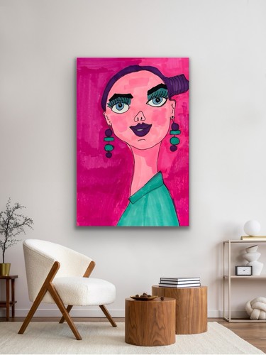 Pink Lady Funky Woman Original Art Painting by Annette Sawers - photo 3