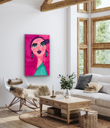 Pink Lady Funky Woman Original Art Painting by Annette Sawers - photo 4