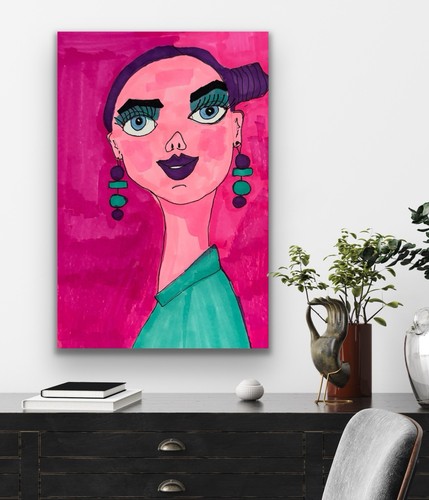 Pink Lady Funky Woman Original Art Painting by Annette Sawers - photo 5