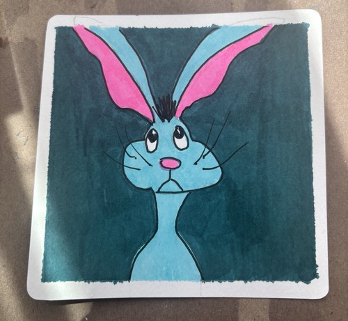 Original Small Art Rabbit Hare Pink Purple Green - photo 2