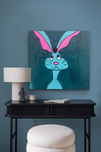 Original Small Art Rabbit Hare Pink Purple Green - photo 3