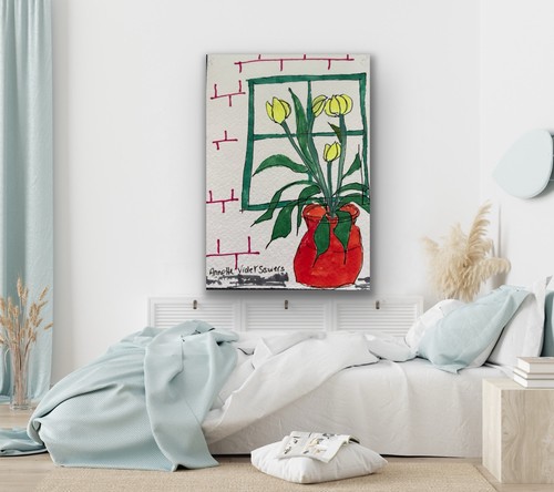 Flowers Forna Floral Red Purple Pink Blue Original Art - photo 3