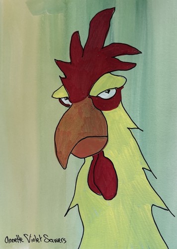 Chicken Rooster Hen Red Fowl Farm Yard Original Artwork