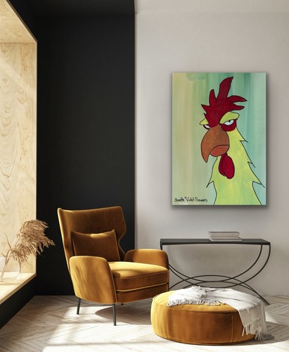 Chicken Rooster Hen Red Fowl Farm Yard Original Artwork - photo 3