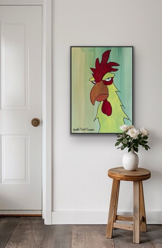 Chicken Rooster Hen Red Fowl Farm Yard Original Artwork - photo 5