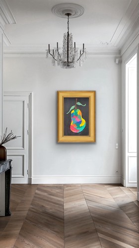 Orange Pear Fruit, Green Blue Original Art Painting - photo 3