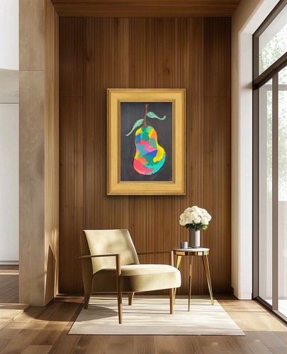 Orange Pear Fruit, Green Blue Original Art Painting - photo 4