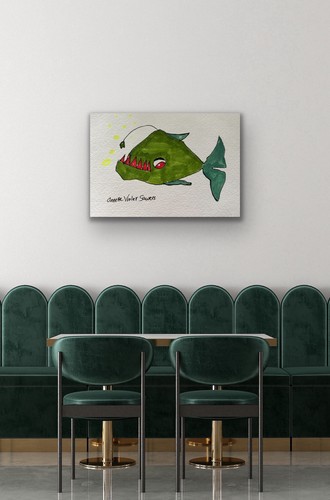 Fish Green Ocean Contemporary Blue Original Art Painting - photo 5