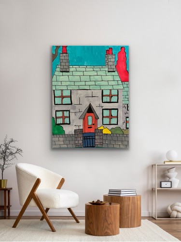 Abstract Landscape Original Art Painting Blue Sky Colorful - photo 2