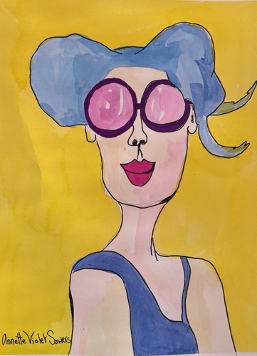 Sunshine, Yellow, Blue, Portrait Woman Sunglasses, original artw