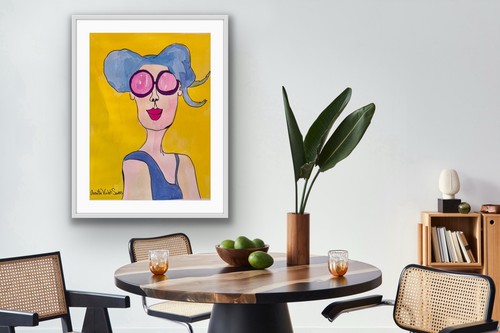 Sunshine, Yellow, Blue, Portrait Woman Sunglasses, original artw - photo 2