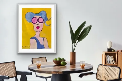 Sunshine, Yellow, Blue, Portrait Woman Sunglasses, original artw - photo 2