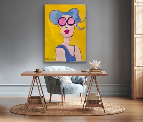 Sunshine, Yellow, Blue, Portrait Woman Sunglasses, original artw - photo 3