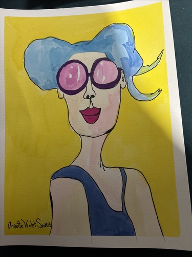 Sunshine, Yellow, Blue, Portrait Woman Sunglasses, original artw - photo 4