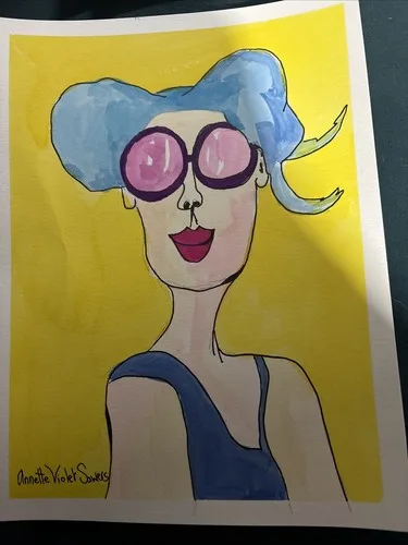 Sunshine, Yellow, Blue, Portrait Woman Sunglasses, original artw - photo 4