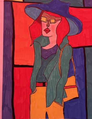 Lady Woman Red Vibrant Colour Contemporary OOAK Hat Artwork
