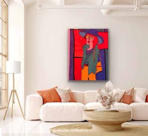 Lady Woman Red Vibrant Colour Contemporary OOAK Hat Artwork - photo 2