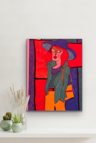 Lady Woman Red Vibrant Colour Contemporary OOAK Hat Artwork - photo 3