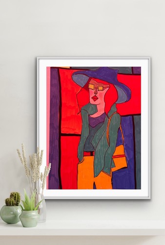 Lady Woman Red Vibrant Colour Contemporary OOAK Hat Artwork - photo 4