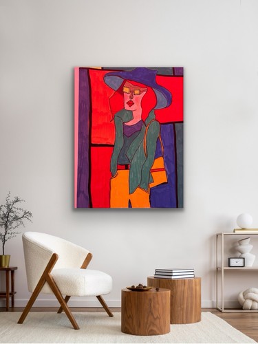 Lady Woman Red Vibrant Colour Contemporary OOAK Hat Artwork - photo 5