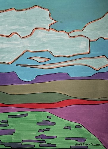 Original Abstract Landscape Painting Blue Sky Colourful Modern A