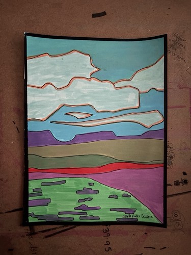 Original Abstract Landscape Painting Blue Sky Colourful Modern A - photo 2