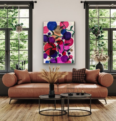 Abstract Bright Red Contemporary Blue Original Art Painting - photo 4