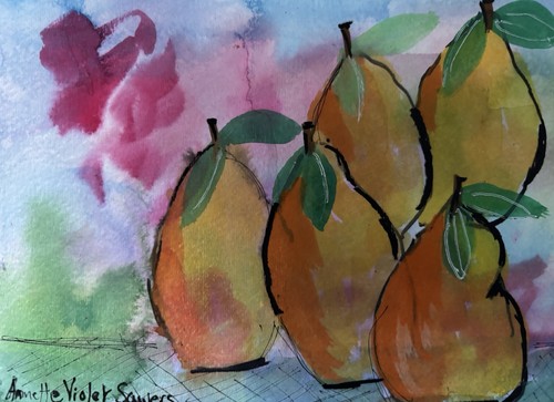 Pears Still Life Original Watercolor Painting OOAK Contemporary