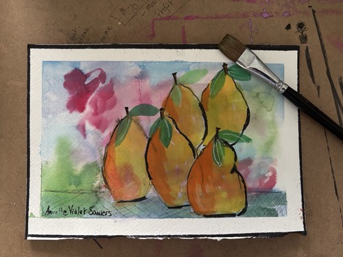 Pears Still Life Original Watercolor Painting OOAK Contemporary - photo 2