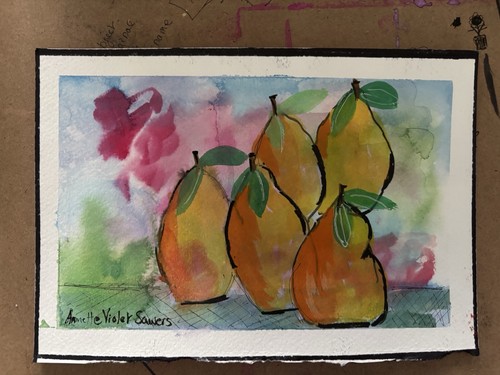 Pears Still Life Original Watercolor Painting OOAK Contemporary - photo 3