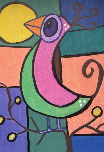 Orange Bird Green Original Art Painting By Artist