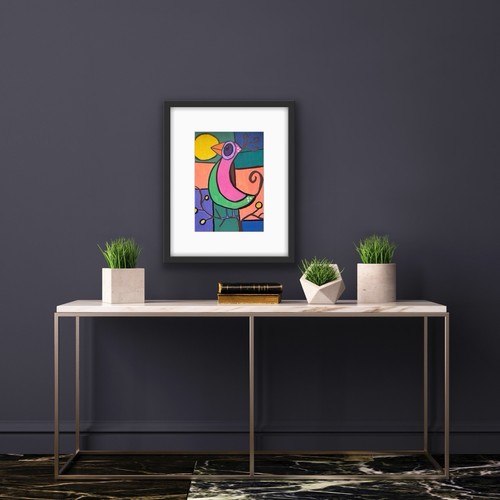 Orange Bird Green Original Art Painting By Artist - photo 3