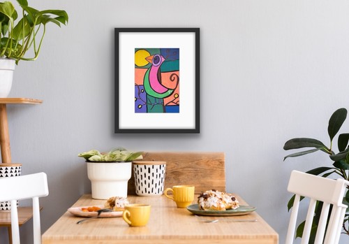 Orange Bird Green Original Art Painting By Artist - photo 5