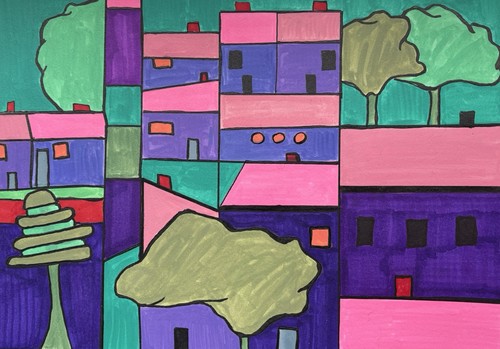 Abstract Green Yellow Black Orange Red original artwork