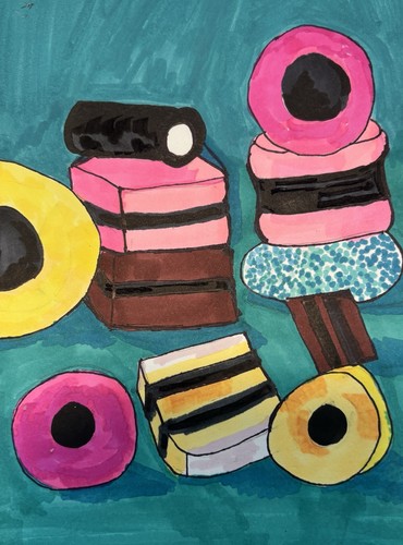 Liquorice allsorts Candy Sweets UK Sweet Pink Yellow Artwork