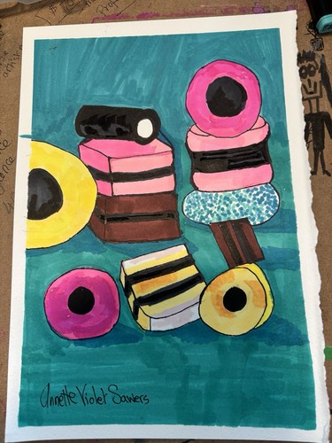 Liquorice allsorts Candy Sweets UK Sweet Pink Yellow Artwork - photo 2