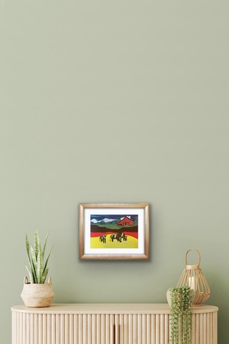 Cow Barn Green Yellow Black Orange Red original artwork - photo 3