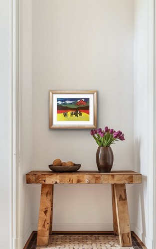 Cow Barn Green Yellow Black Orange Red original artwork - photo 5