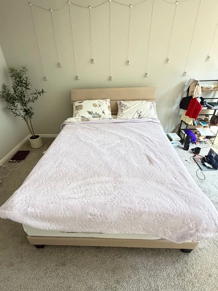 Queen bed set with frame, mattress, and box spring - photo 2