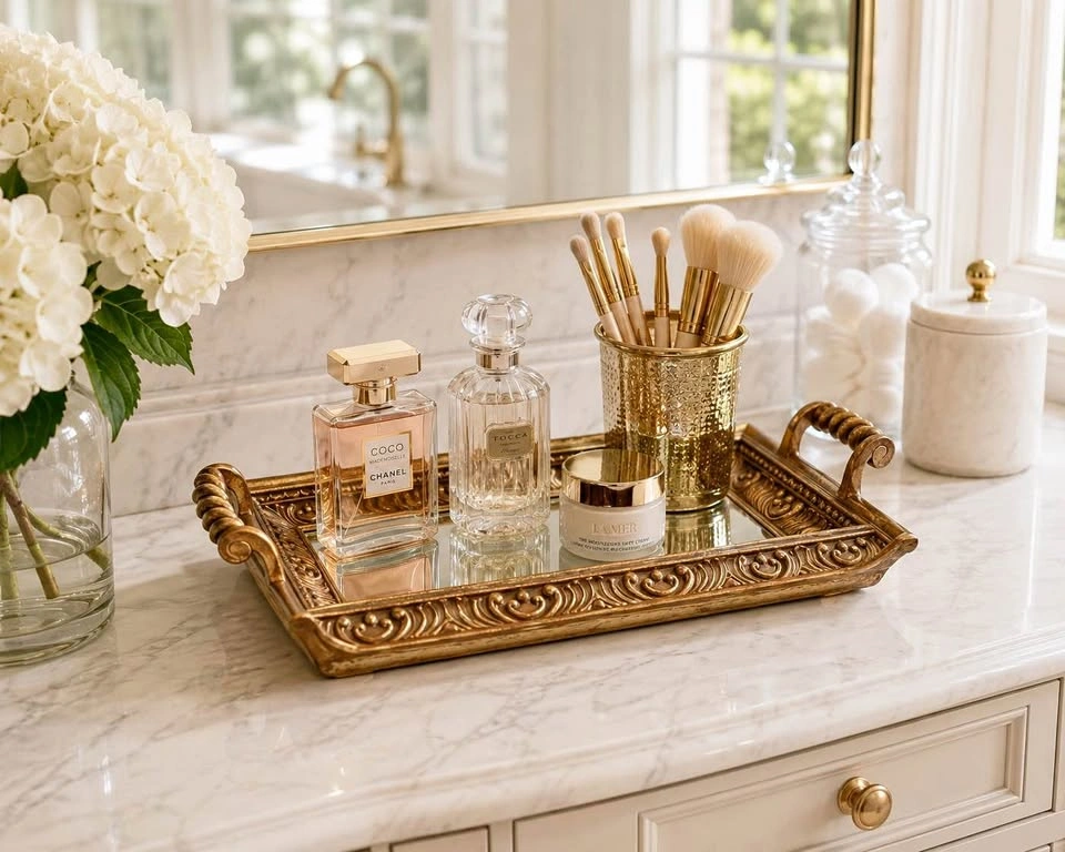 Vintage Ornate Mirrored Tray With Handles