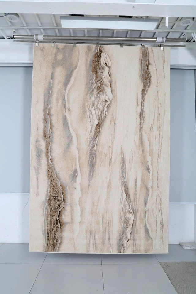 Cream Marble Abstract Area Rug – Soft 12mm Thick, Modern & Durab