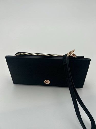 Anne Klein Black Wristlet Wallet Faux Leather Gold Tone