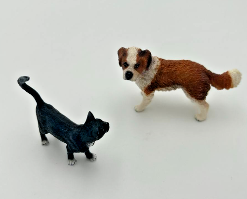 Schleich St Bernard Dog & Black Cat Retired Animal Figures