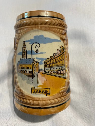 Vintage NEM Décor France Arras Souvenir Ceramic Mug Gold Trim