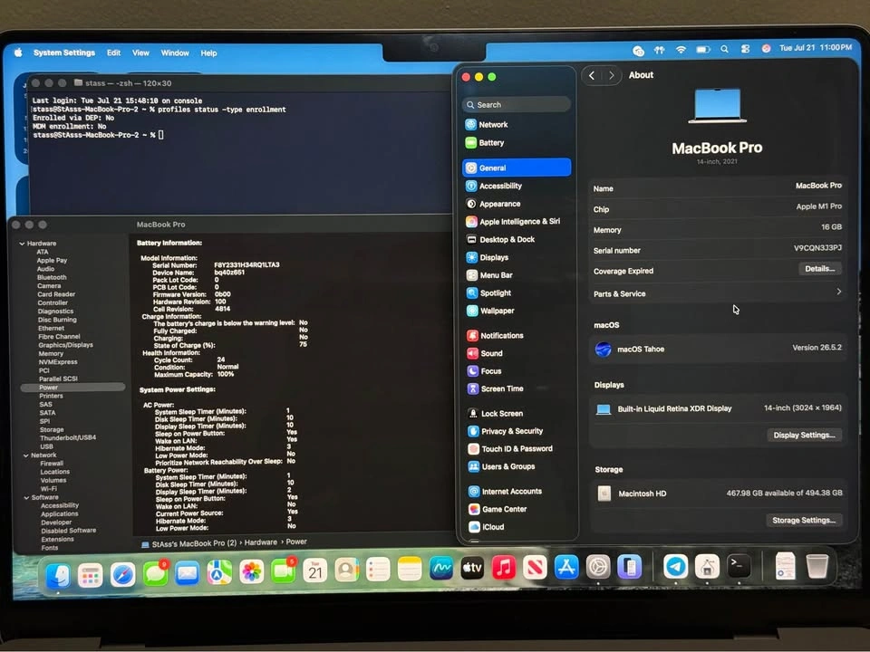 MacBook Pro 14-inch 2021 M1 Pro 16GB RAM 512GB SSD 100% Battery - photo 3